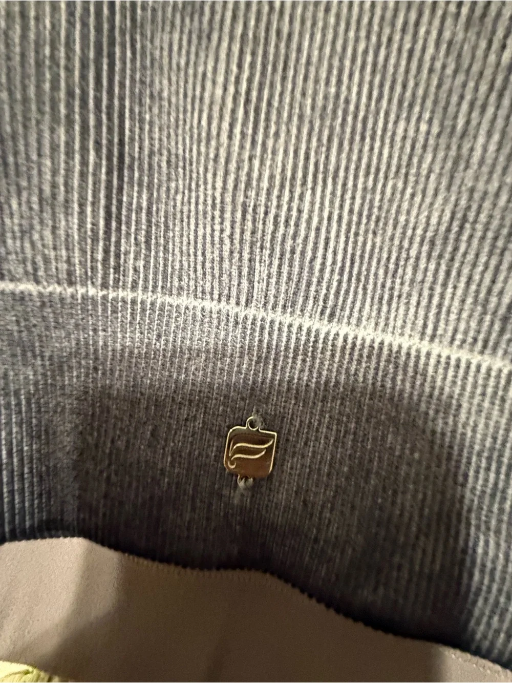 Fabletics Grey Ribbed Top with Gold Logo Accent